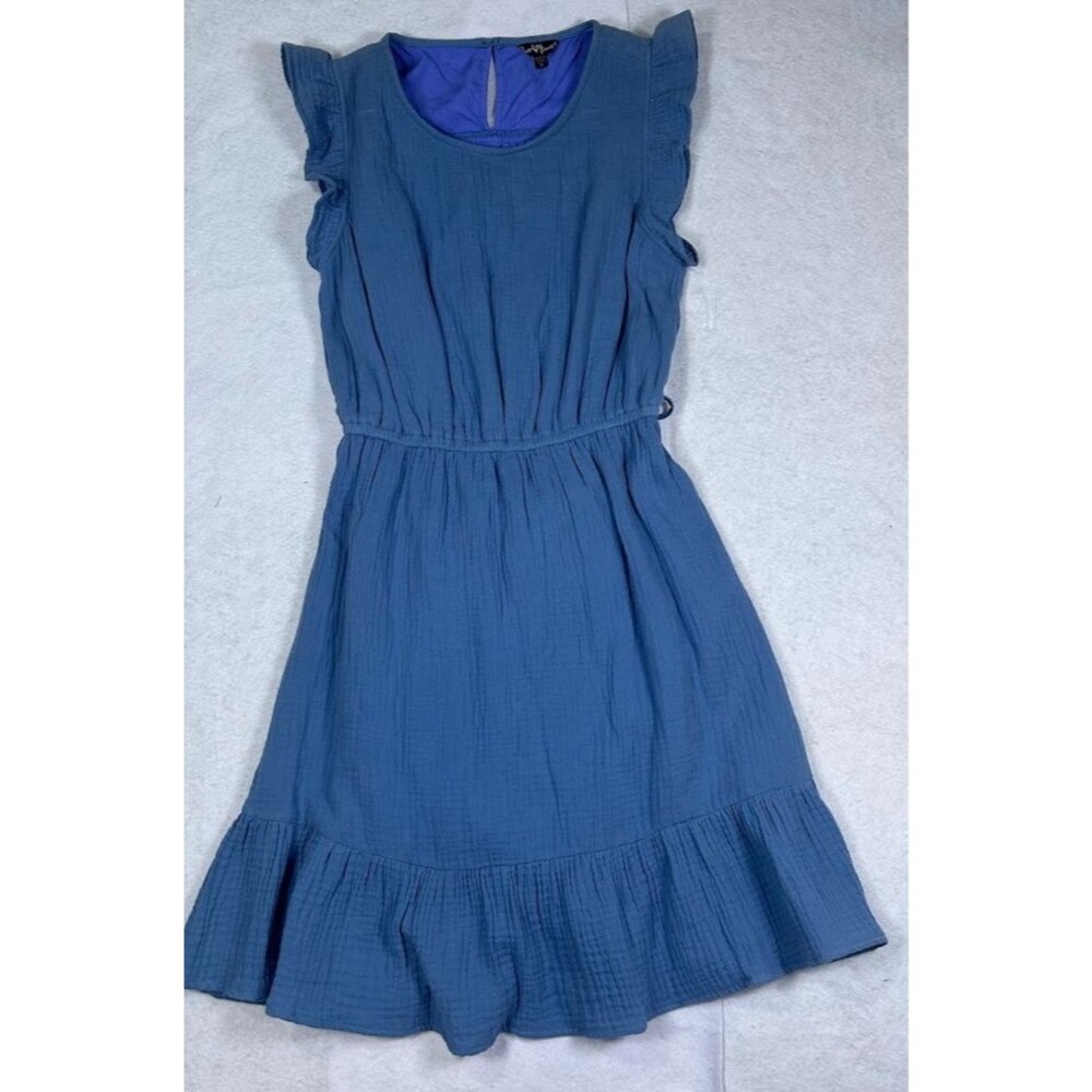 Sweet Heart Women's Blue Ruffle Sleeveless Dress Size S Double-Cloth Tiered